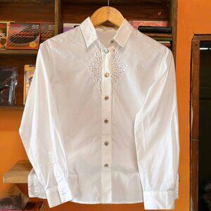 White Embroidered Lace Button Up Blouse Shirt